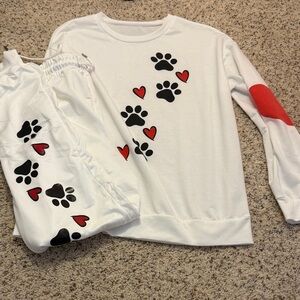 White Jogger Set with Paw and Heart Prints